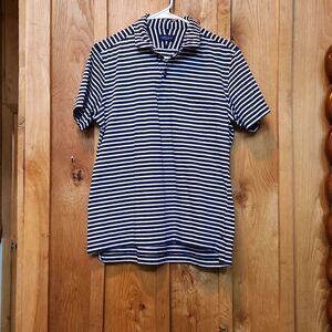 Proper Cloth Short Sleeve Polo Custom Made Shirt, Medium, Blue & White Stripes